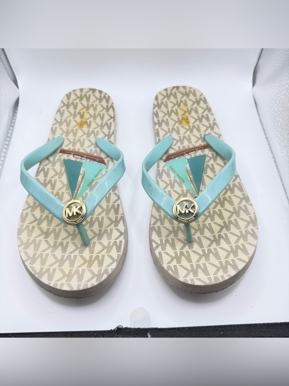 Michael Kors Mint Patent MK Medallion Flip Flops
